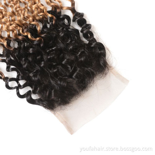 Cheap Unprocessed Virgin Human Hair Ombre 4x4 Lace Closure Top Brazilian Human Hair Curly Deep Wave Lace Frontal and Closures